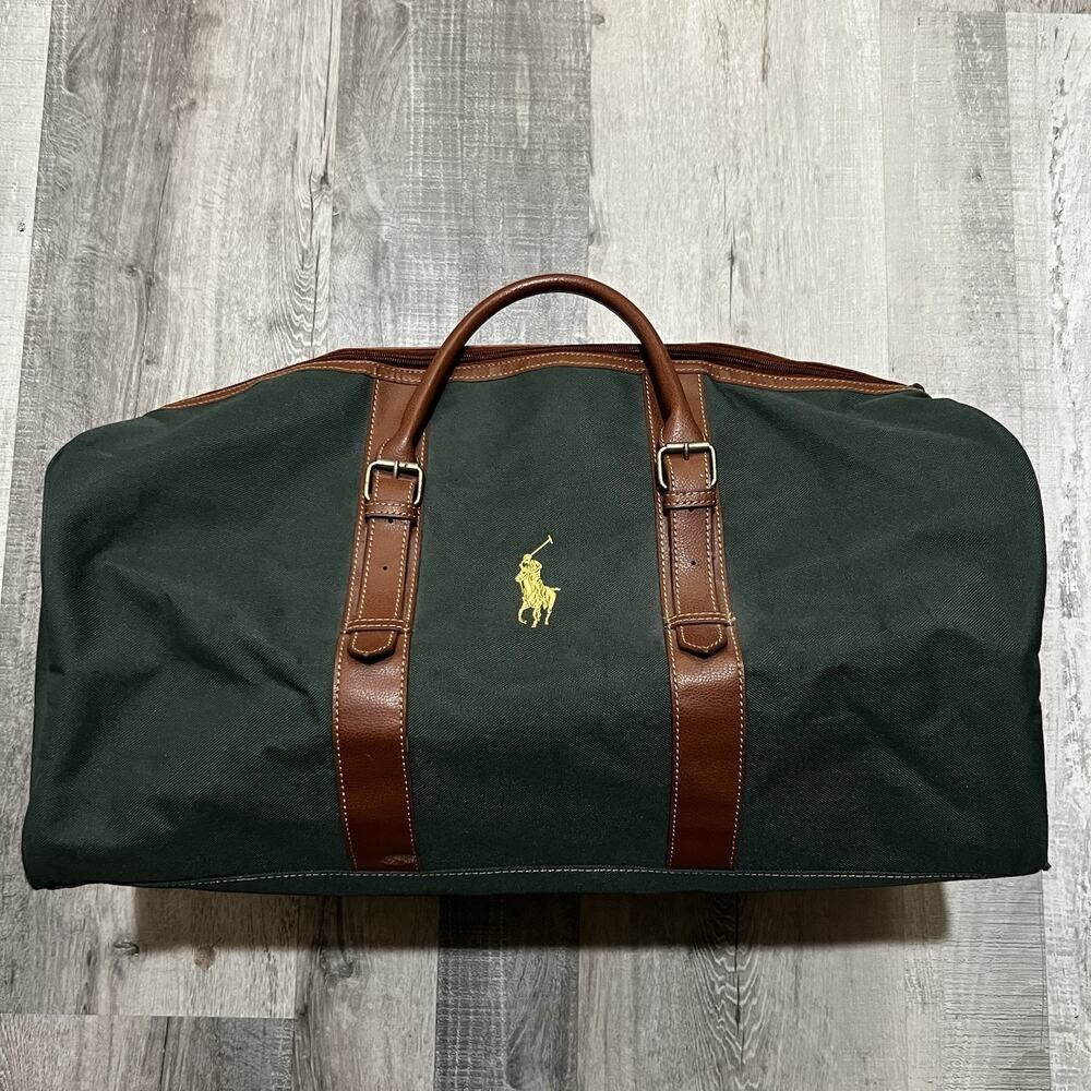 VTG Polo Ralph Lauren Duffle Bag Mens Green Canvas Large Weekender Travel 90s